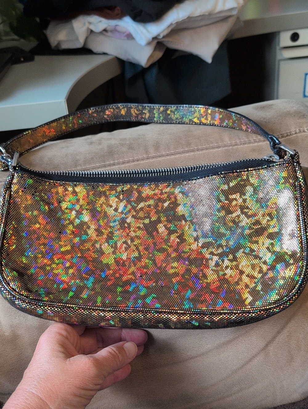 By Far Rainbow Gold Glitter Mini Rachel Bag